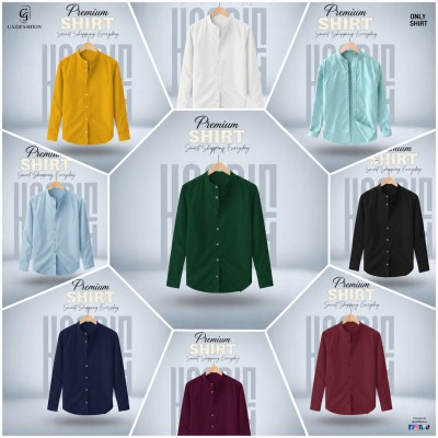 Men's Premium Quality Solid Band collar 9 Pics Combo Pack Long Sleeve Shirt
