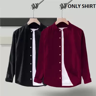Men's Solid Colour Shirt 2 pcs Combo Black + Maroon Ban Colour( শুধুমাত্র শার্ট)