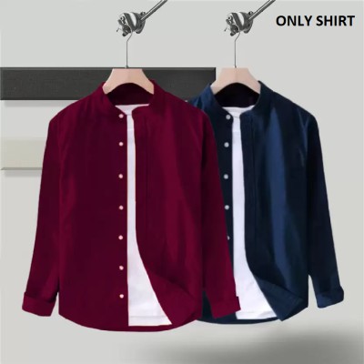 Men's Solid Colour Shirt 2 pcs Combo Maroon + NavyBan Colour( শুধুমাত্র শার্ট )