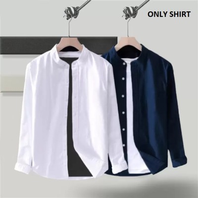 Men's Solid Colour Shirt 2 pcs Combo White + Navy Ban Colour( শুধুমাত্র শার্ট )