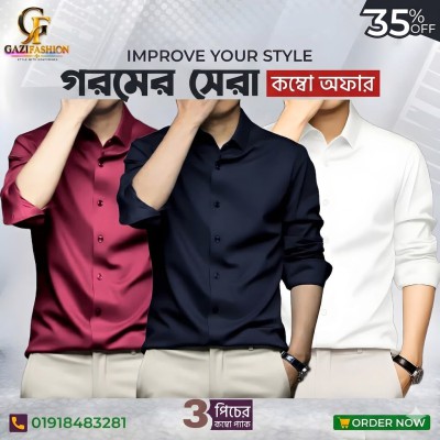 Men's Premium Rinkel Free China Stich Farmal Shirt( 3Pics Combo)
