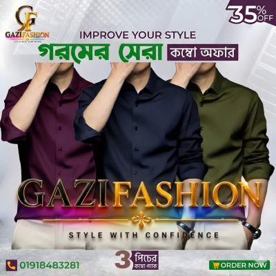 Men's Premium Rinkel Free China Stich Farmal Shirt( 3Pics Combo)