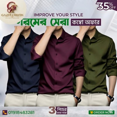 Men's Premium Rinkel Free China Stich Farmal Shirt( 3Pics Combo)