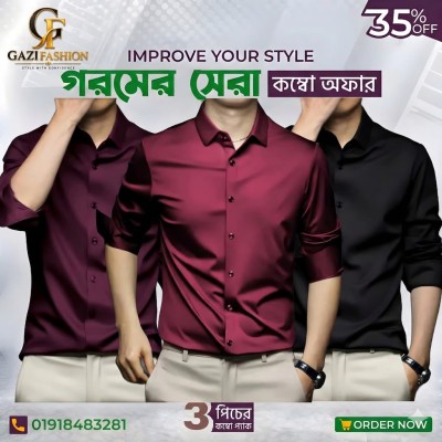 Men's Premium Rinkel Free China Stich Farmal Shirt( 3Pics Combo)