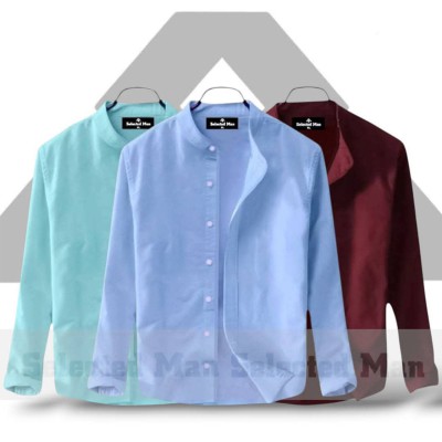 Men's Premium Quality Solid Band collar 3 Pics Combo Pack Long Sleeve Shirt Courtesy by Gazi Fashion