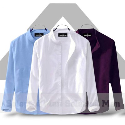 Men's Premium Quality Solid Band collar 3 Pics Combo Pack Long Sleeve Shirt Courtesy by Gazi Fashion Ask for details