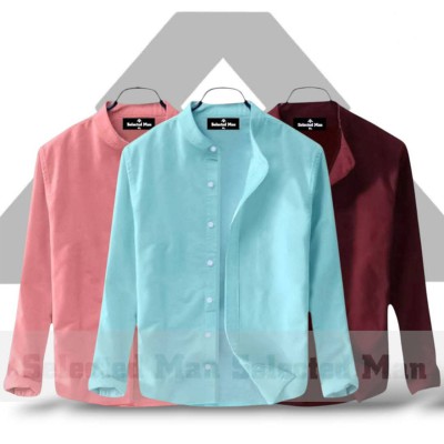 Men's Premium Quality Solid Band collar 3 Pics Combo Pack Long Sleeve Shirt Courtesy by Gazi Fashion