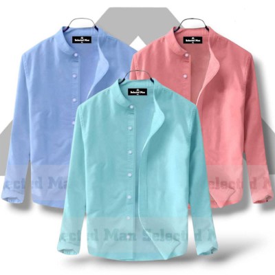Men's Premium Quality Solid Band collar 4 Pics Combo Pack Long Sleeve Shirt Courtesy by Gazi Fashion.com