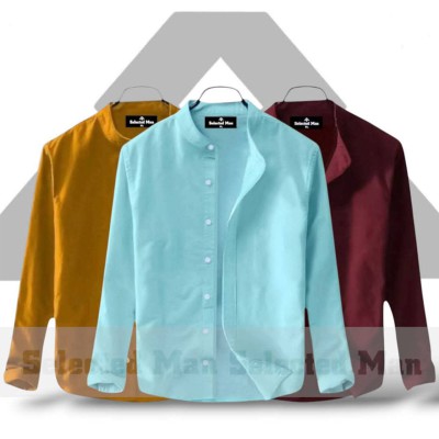 Men's Premium Quality Solid Band collar 4 Pics Combo Pack Long Sleeve Shirt Courtesy by Gazi Fashion