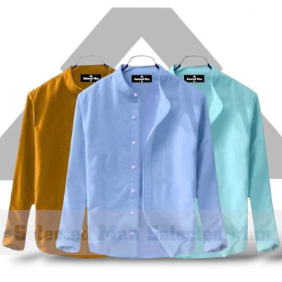 Men's Premium Quality Solid Band collar 3 Pics Combo Pack Long Sleeve Shirt Courtesy by Gazi Fashion