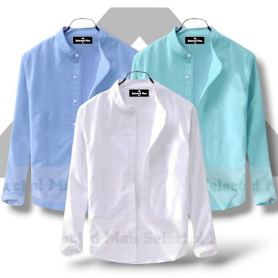 Men's Premium Quality Solid Band collar 3 Pics Combo Pack Long Sleeve Shirt Courtesy by Gazi Fashion -