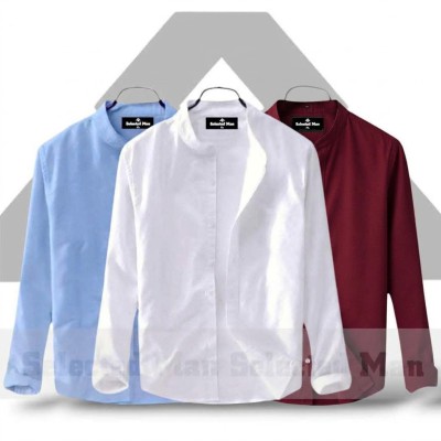 Men's Premium Quality Solid Band collar 3 Pics Combo Pack Long Sleeve Shirt Courtesy by Gazi Fashion Ask for details