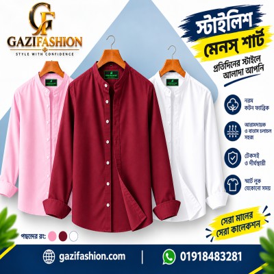 Men's Premium Quality Solid Band collar 3 Pics Combo Pack Long Sleeve Shirt Courtesy by Gazi Gashion -