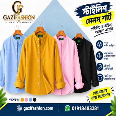 Men's Premium Quality Solid Band collar 4 Pics Combo Pack Long Sleeve Shirt Courtesy by Gazi Fashion
