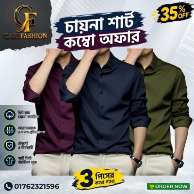 Men's Premium Rinkel Free China Stich Farmal Shirt( 3Pics Combo)