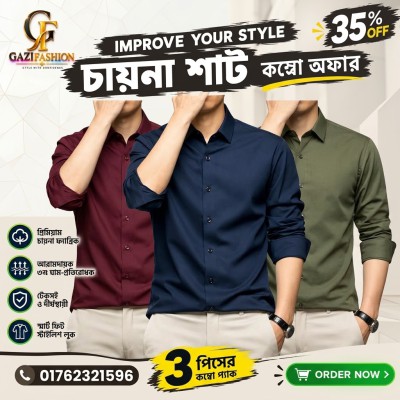Men's Premium Rinkel Free China Stich Farmal Shirt( 3Pics Combo)