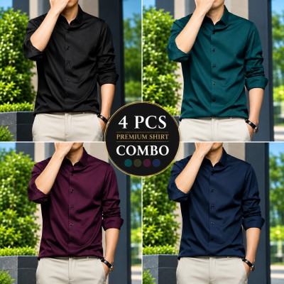 Men's Premium Rinkel Free China Stich Farmal Shirt (4-Pics Combo)