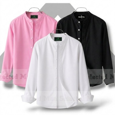 Men's Premium Quality Solid Band collar 3 Pics Combo Pack Long Sleeve Shirt Courtesy by Gazi Fashion