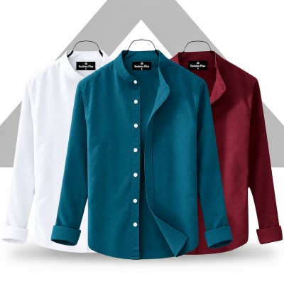Men's Premium Quality Solid Band collar 3 Pics Combo Pack Long Sleeve Shirt Courtesy by Gazi Fashion