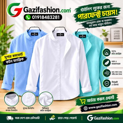 Men's Premium Quality Solid Band collar 3 Pics Combo Pack Long Sleeve Shirt Courtesy by Gazi Fashion