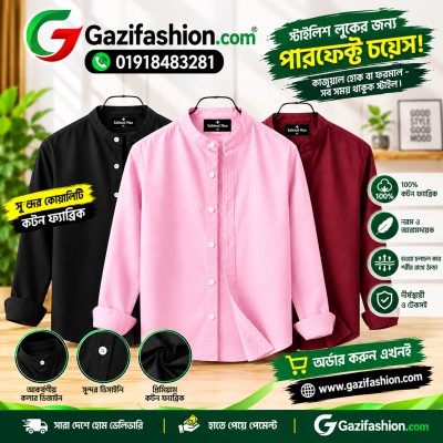 Men's Premium Quality Solid Band collar 3 Pics Combo Pack Long Sleeve Shirt Courtesy by Gazi Fashion -